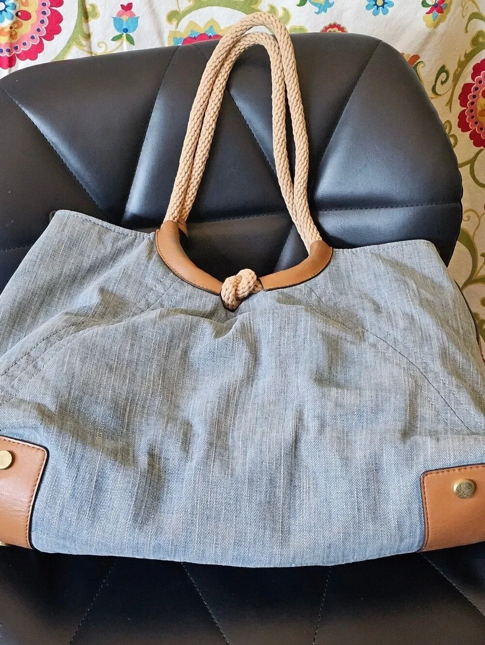 Michael Kors Denim Tote with Tan Leather Trim